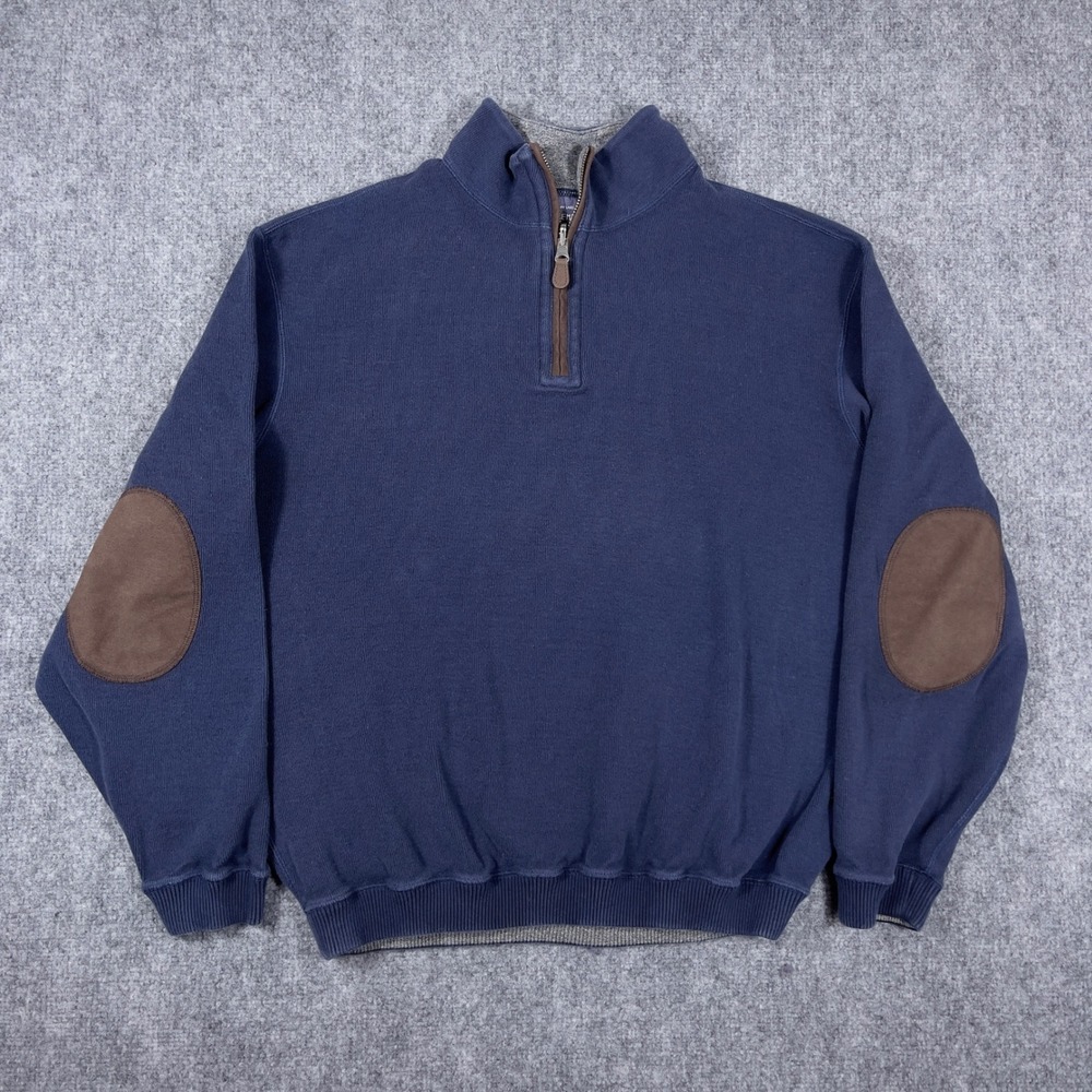 Cremieux Quarter Zip Sweatshirt Mens XL Navy Blue Reversible Elbow Patches